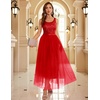 image:imageBeryLove Sequin Dress for Woman Vintage A Line Wedding Formal Swing Mesh Dress Sleeveless Cocktail Maxi GownsLongred