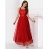 image:imageBeryLove Sequin Dress for Woman Vintage A Line Wedding Formal Swing Mesh Dress Sleeveless Cocktail Maxi GownsLongred