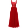 image:imageBeryLove Sequin Dress for Woman Vintage A Line Wedding Formal Swing Mesh Dress Sleeveless Cocktail Maxi GownsLongred