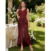image:imageBeryLove Sequin Formal Wedding Guest Prom Cocktail Party Long Ruffle Dresses Sparkly Evening Mother of The Bride DressBurgundy