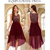 image:imageBeryLove Summer Wedding Guest Formal Cocktail Dresses Sequin Prom Party Lace High Low Bridesmaid Elegant DressTulle Sequin Burgundy