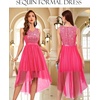 image:imageBeryLove Summer Wedding Guest Formal Cocktail Dresses Sequin Prom Party Lace High Low Bridesmaid Elegant DressTulle Sequin Hot Pink