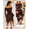 image:imageBeryLove Womens Off Shoulder Sequin Prom Cocktail Gown Ruched Bodycon Club Night Out Dress Midi Long Bell Sleeves Formal Party Sexy Dresses WYS001 Brown XL