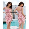 image:imageBeryLove Womens Sexy Off Shoulder Mesh Midi Wedding Guest Dresses Ruched Bodycon Ruffled Cocktail DressPrint Pink