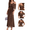 image:imageBeryLove Sequin Formal Cocktail Long Dress Evening Wedding Guest Mother of The Bride Dresses with ShawlBrown