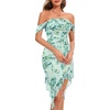 image:imageBeryLove Womens Sexy Off Shoulder Mesh Midi Wedding Guest Dresses Ruched Bodycon Ruffled Cocktail DressPrint Green