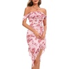 image:imageBeryLove Womens Sexy Off Shoulder Mesh Midi Wedding Guest Dresses Ruched Bodycon Ruffled Cocktail DressPrint Pink