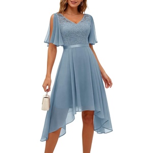 image:imageBeryLove Cocktail Formal Party Dress Bridesmaid Wedding Guest A Line Lace Elegant Flowy Prom DressesGrey Blue