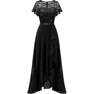 image:imageBeryLove Formal Dresses for Women 2026 Wedding Guest with Slit Cocktail Elegant Lace Long Prom DressBlack Sequin