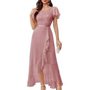 image:imageBeryLove Formal Dresses for Women 2026 Wedding Guest with Slit Cocktail Elegant Lace Long Prom DressBlush Sequin