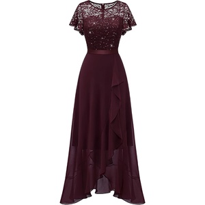 image:imageBeryLove Formal Dresses for Women 2026 Wedding Guest with Slit Cocktail Elegant Lace Long Prom DressBurgundy Sequin