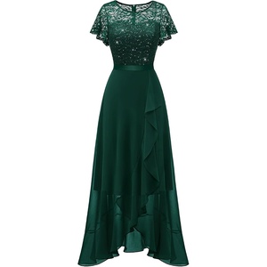 image:imageBeryLove Formal Dresses for Women 2026 Wedding Guest with Slit Cocktail Elegant Lace Long Prom DressDarkgreen Sequin