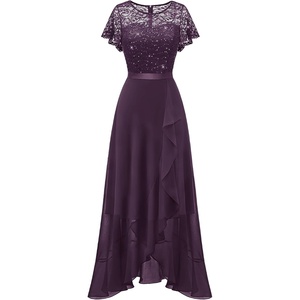 image:imageBeryLove Formal Dresses for Women 2026 Wedding Guest with Slit Cocktail Elegant Lace Long Prom DressGrape Sequin