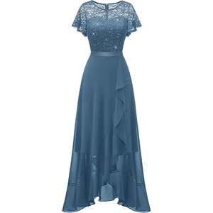 image:imageBeryLove Formal Dresses for Women 2026 Wedding Guest with Slit Cocktail Elegant Lace Long Prom DressGrey Blue Sequin