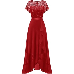 image:imageBeryLove Formal Dresses for Women 2026 Wedding Guest with Slit Cocktail Elegant Lace Long Prom DressRed Sequin