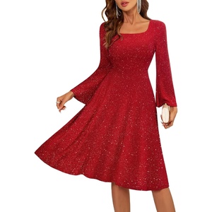 image:imageBeryLove Prom Dress for Teens Sequin Formal Party Dress with Flutter Short Sleeves for Wedding amp Cocktail Evening EventsLong Sleeve Red