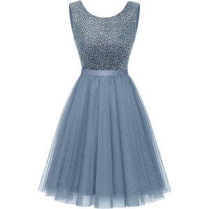 image:imageBeryLove Sequin Dress Vintage A Line Wedding Formal Swing Tulle Dress Sleeveless Cocktail Mini DressTulle Grey Blue