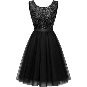 image:imageBeryLove Sequin Dress Vintage A Line Wedding Formal Swing Tulle Dress Sleeveless Cocktail Mini DressTulle Sequin Black