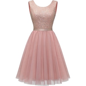 image:imageBeryLove Sequin Dress Vintage A Line Wedding Formal Swing Tulle Dress Sleeveless Cocktail Mini DressTulle Sequin Blush