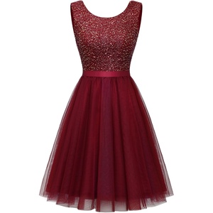 image:imageBeryLove Sequin Dress Vintage A Line Wedding Formal Swing Tulle Dress Sleeveless Cocktail Mini DressTulle Sequin Burgundy