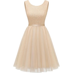image:imageBeryLove Sequin Dress Vintage A Line Wedding Formal Swing Tulle Dress Sleeveless Cocktail Mini DressTulle Sequin Champagne