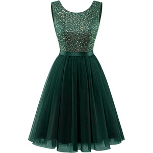 image:imageBeryLove Sequin Dress Vintage A Line Wedding Formal Swing Tulle Dress Sleeveless Cocktail Mini DressTulle Sequin Darkgreen