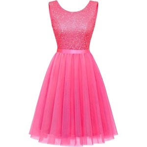 image:imageBeryLove Sequin Dress Vintage A Line Wedding Formal Swing Tulle Dress Sleeveless Cocktail Mini DressTulle Sequin Hot Pink