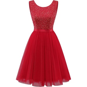 image:imageBeryLove Sequin Dress Vintage A Line Wedding Formal Swing Tulle Dress Sleeveless Cocktail Mini DressTulle Sequin Red