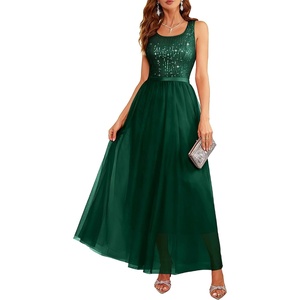 image:imageBeryLove Sequin Dress for Woman Vintage A Line Wedding Formal Swing Mesh Dress Sleeveless Cocktail Maxi GownsLongdarkgreen