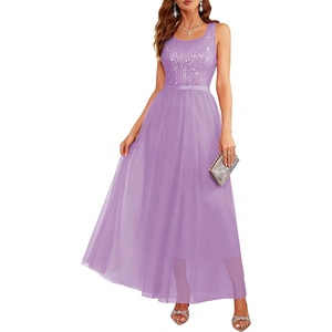 image:imageBeryLove Sequin Dress for Woman Vintage A Line Wedding Formal Swing Mesh Dress Sleeveless Cocktail Maxi GownsLonglavender