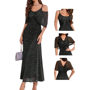 image:imageBeryLove Sequin Formal Cocktail Long Dress Evening Wedding Guest Mother of The Bride Dresses with ShawlBlack