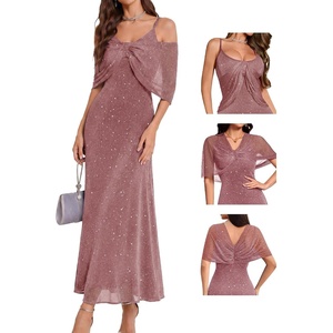 image:imageBeryLove Sequin Formal Cocktail Long Dress Evening Wedding Guest Mother of The Bride Dresses with ShawlBlush
