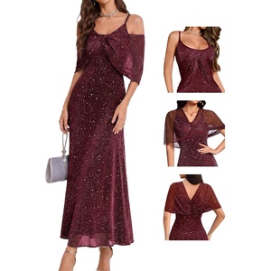 image:imageBeryLove Sequin Formal Cocktail Long Dress Evening Wedding Guest Mother of The Bride Dresses with ShawlBurgundy
