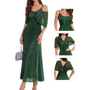 image:imageBeryLove Sequin Formal Cocktail Long Dress Evening Wedding Guest Mother of The Bride Dresses with ShawlDarkgreen