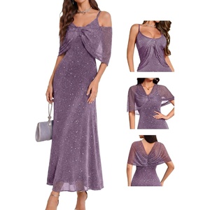 image:imageBeryLove Sequin Formal Cocktail Long Dress Evening Wedding Guest Mother of The Bride Dresses with ShawlGrey Purple