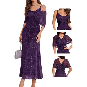 image:imageBeryLove Sequin Formal Cocktail Long Dress Evening Wedding Guest Mother of The Bride Dresses with ShawlPurple