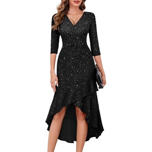 image:imageBeryLove Sequin Formal Cocktail Wedding Guest Dress Summer Prom Sparkly Party Evening Gowns Ruffle Hi Low Midi DressesBlack