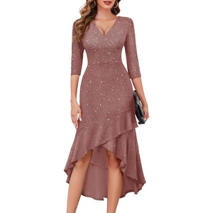 image:imageBeryLove Sequin Formal Cocktail Wedding Guest Dress Summer Prom Sparkly Party Evening Gowns Ruffle Hi Low Midi DressesBlush