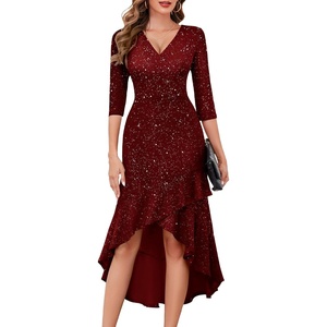 image:imageBeryLove Sequin Formal Cocktail Wedding Guest Dress Summer Prom Sparkly Party Evening Gowns Ruffle Hi Low Midi DressesBurgundy