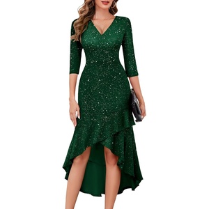 image:imageBeryLove Sequin Formal Cocktail Wedding Guest Dress Summer Prom Sparkly Party Evening Gowns Ruffle Hi Low Midi DressesDarkgreen