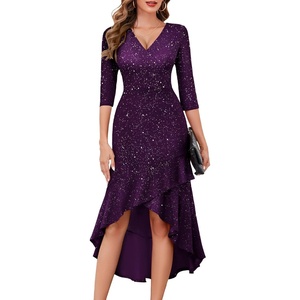 image:imageBeryLove Sequin Formal Cocktail Wedding Guest Dress Summer Prom Sparkly Party Evening Gowns Ruffle Hi Low Midi DressesGrape