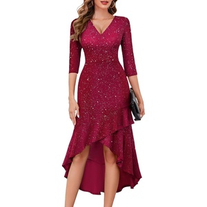 image:imageBeryLove Sequin Formal Cocktail Wedding Guest Dress Summer Prom Sparkly Party Evening Gowns Ruffle Hi Low Midi DressesRose