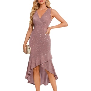 image:imageBeryLove Sequin Formal Wedding Guest Cocktail Prom Sparkly High Low DressBlush
