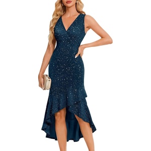 image:imageBeryLove Sequin Formal Wedding Guest Cocktail Prom Sparkly High Low DressDarkblue