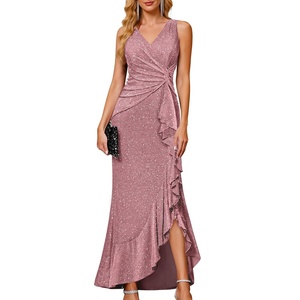 image:imageBeryLove Sequin Formal Wedding Guest Prom Cocktail Party Long Ruffle Dresses Sparkly Evening Mother of The Bride DressBlush