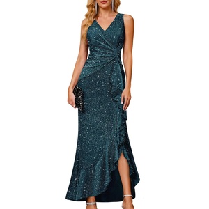 image:imageBeryLove Sequin Formal Wedding Guest Prom Cocktail Party Long Ruffle Dresses Sparkly Evening Mother of The Bride DressDustyblue