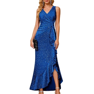 image:imageBeryLove Sequin Formal Wedding Guest Prom Cocktail Party Long Ruffle Dresses Sparkly Evening Mother of The Bride DressRoyalblue