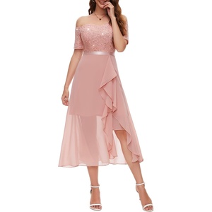 image:imageBeryLove Sequin Formal Wedding Guest Prom Party Dress Off Shoulder Cocktail Sparkly Midi Evening DressBlush