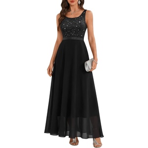image:imageBeryLove Sequin Prom Formal Dresses for Women A Line Sleeveless Wedding Guest Dress Cocktail Long Bridesmaid Dress 001XP Black M