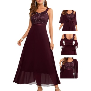 image:imageBeryLove Summer Formal Wedding Guest Prom Dresses Sequin Cocktail Evening Lace Elegant Mother of The Bride DressBurgundy
